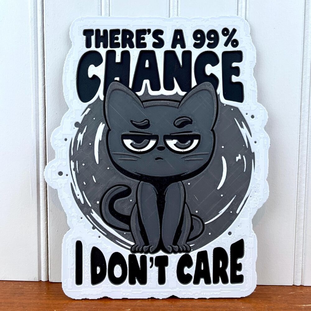 Hand Crafted Gray & Black 'There's a 99% Chance I Don't Care' Cat Wall Art
